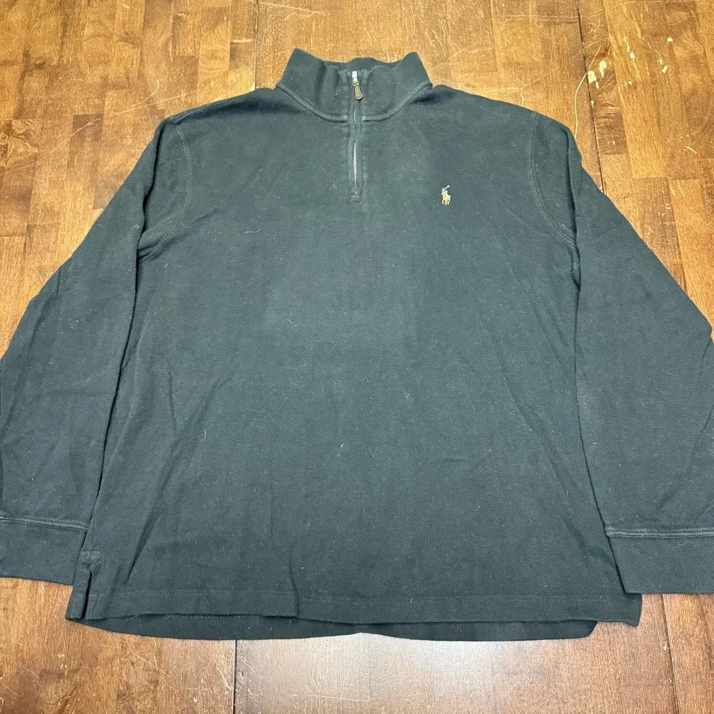 Polo Ralph Lauren Sweater Mens XL Black 1/4 Zip Pullover Estate‎ Rib Flesh Pony